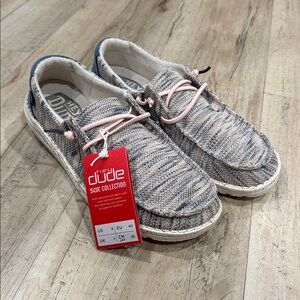 Hey Dude Slip-On Shoes in Heathered Beige, Navy & Pink